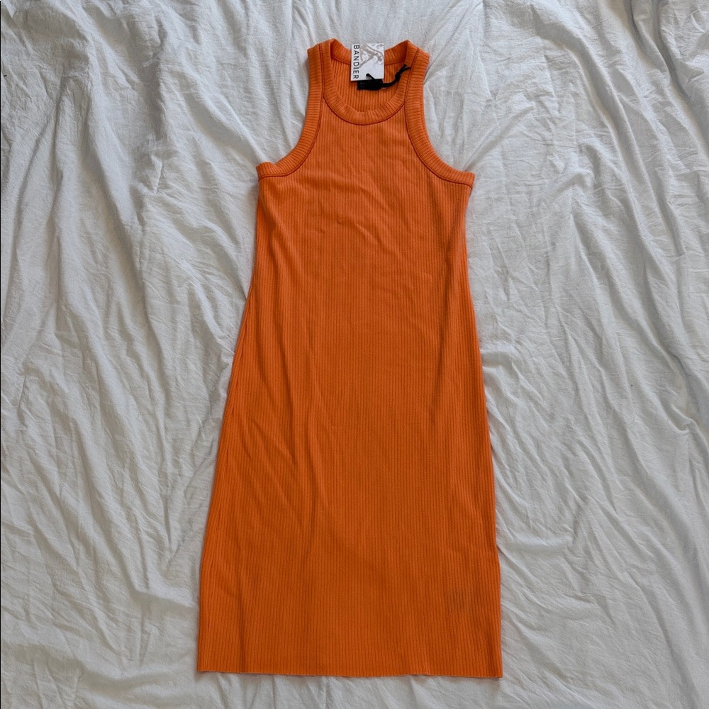 Bandier Rivington Racer Ribbed Orange Dress - Picture 3 of 7